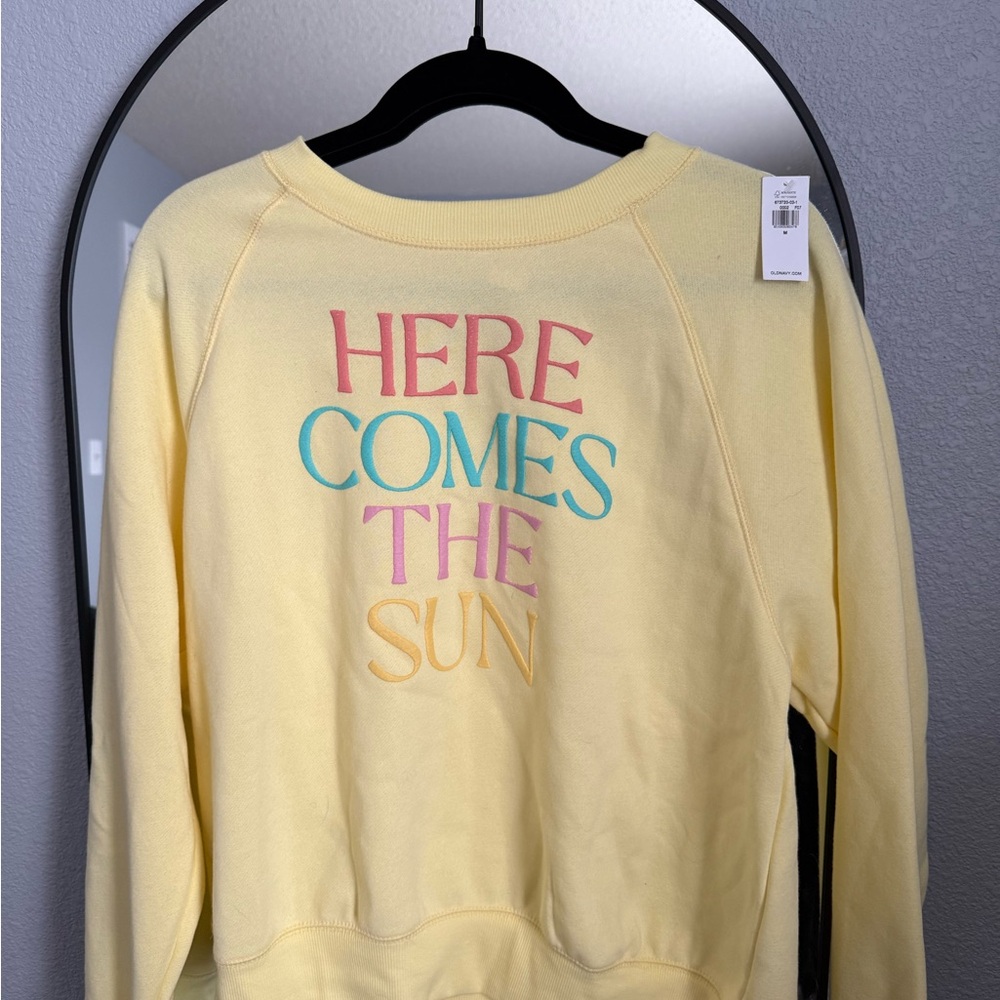 Old Navy Yellow Crew Neck Sweater Playful Graphic Design